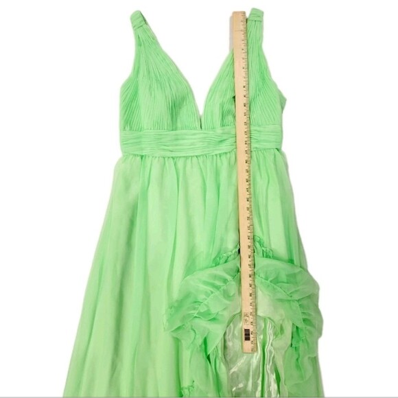 Mac Duggal Green Ruffled Organza Hi-low Evening Formal Dress Slit Plus 12W NWT - Picture 4 of 10